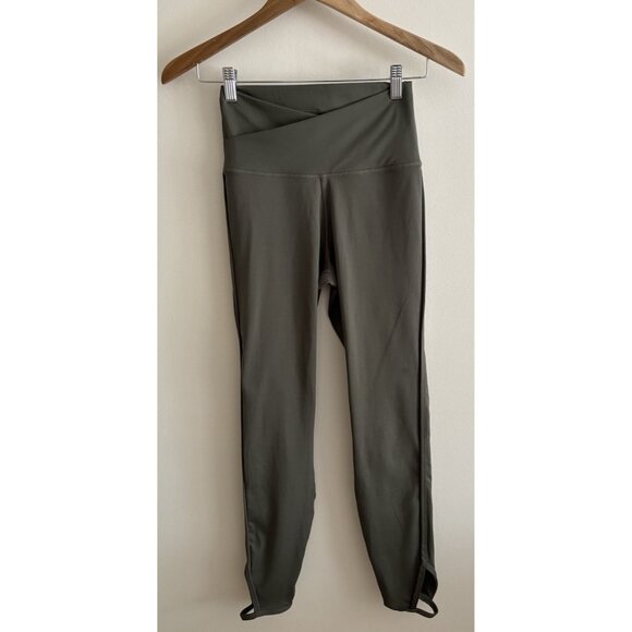 Nike Leggings Cross Front Small Green Stirrups Pull On Stretch Yoga Logo - Picture 1 of 10